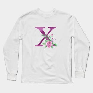 Floral Monogram X Beautiful Rose Bouquet Long Sleeve T-Shirt